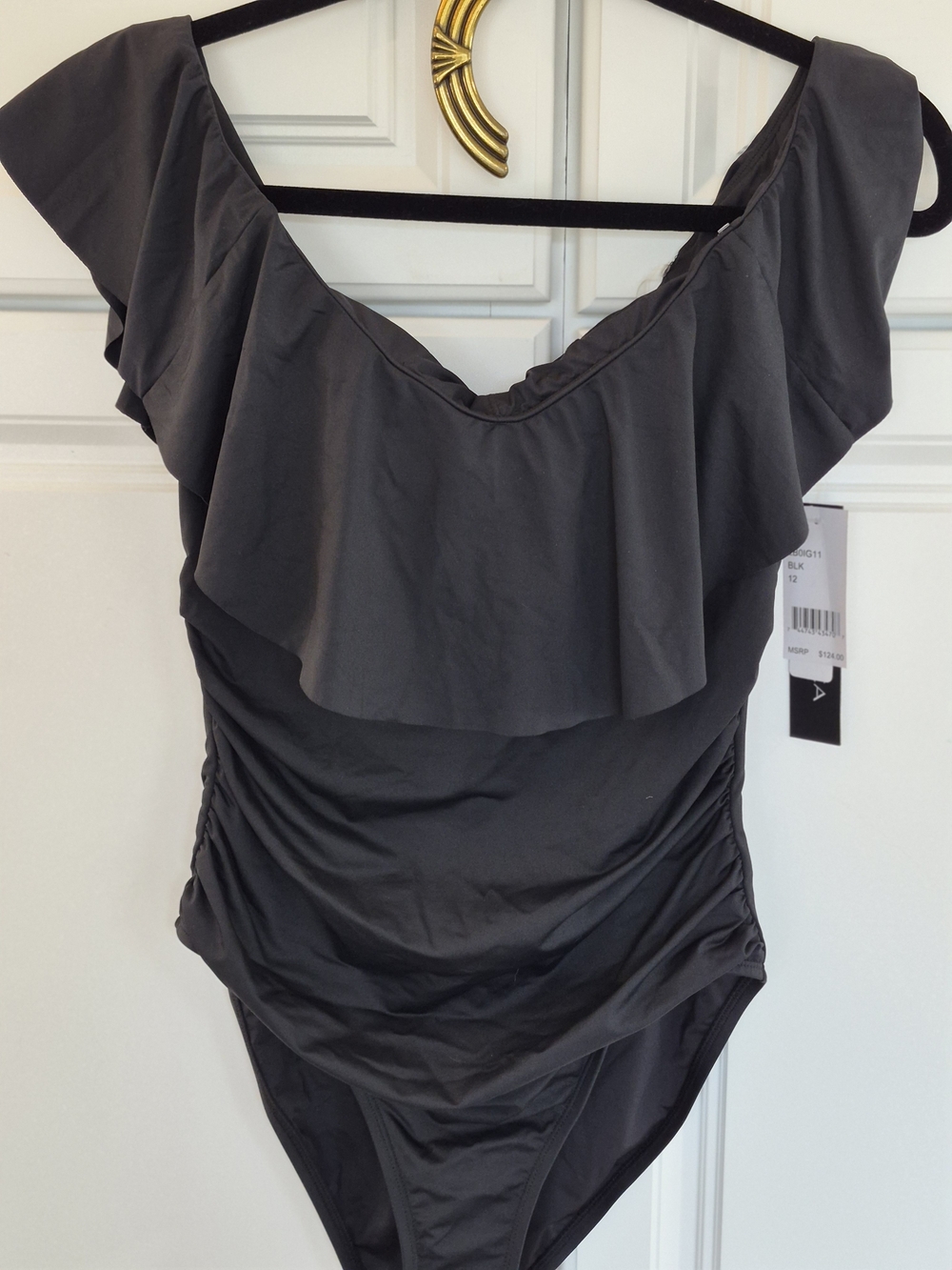 NWT La Blanca Size 12 Off-Shoulder Ruffled One-Piece Swimsuit